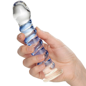 7 Inch Blue Textured Glass Butt Plug