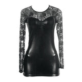Load image into Gallery viewer, Plus Size Long Sleeve Lace Faux Leather Bodycon Dress