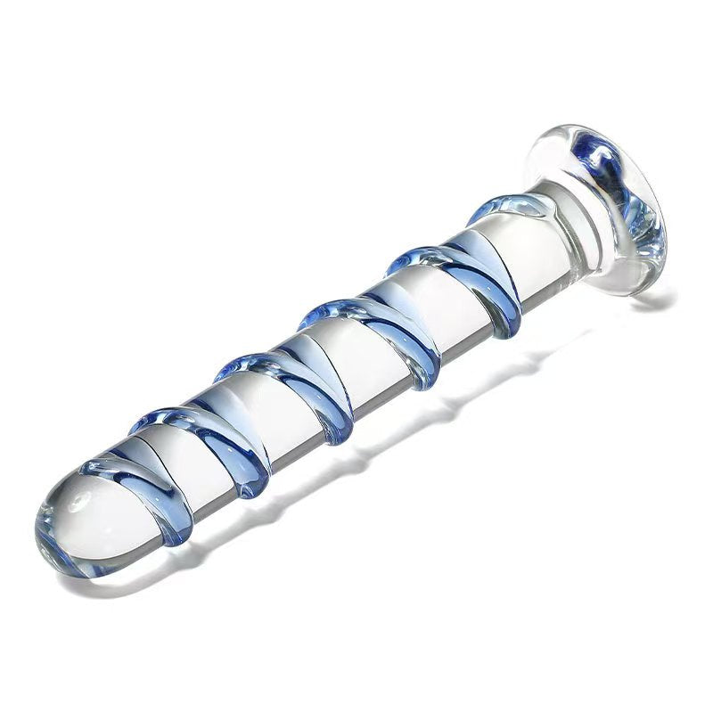 7 Inch Blue Textured Glass Dildo