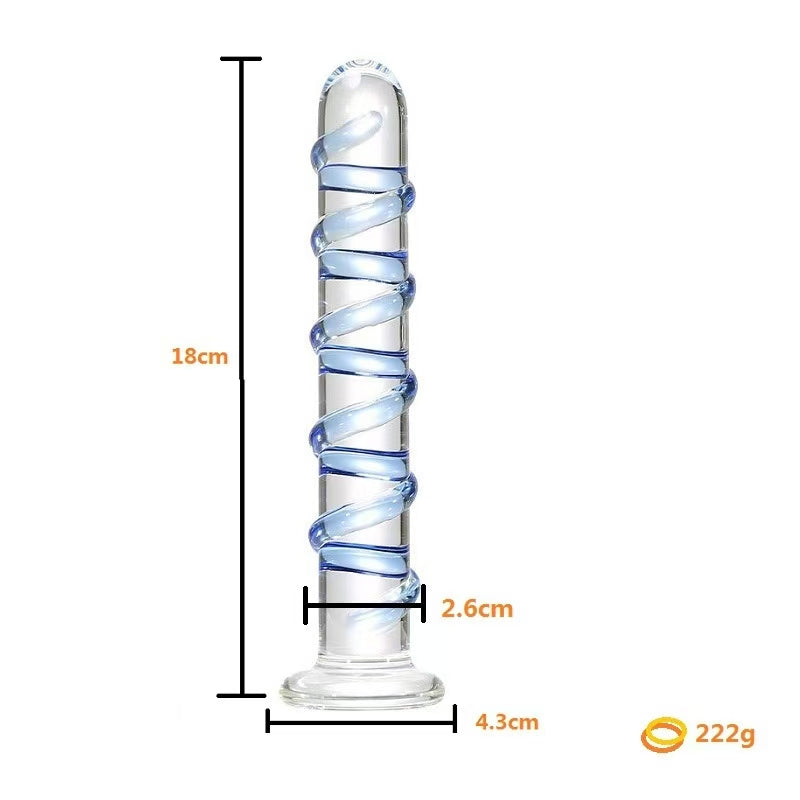 7 Inch Blue Textured Glass Dildo