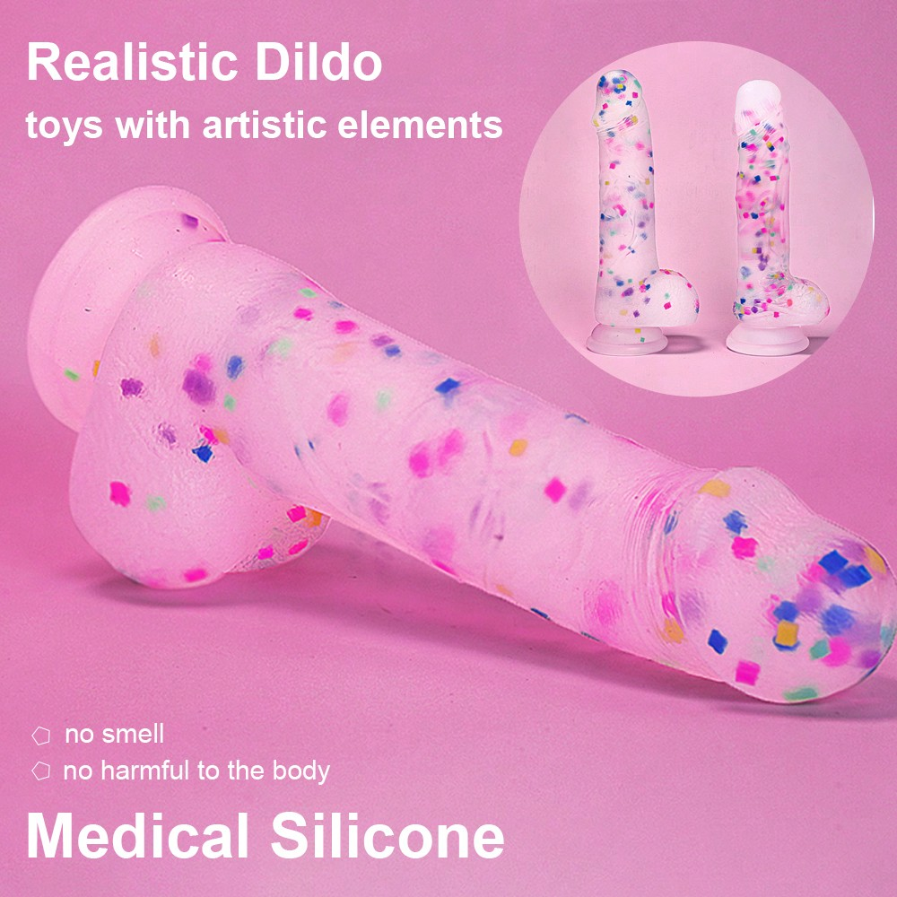 Realistic Clear Confetti Dildo With Strap on