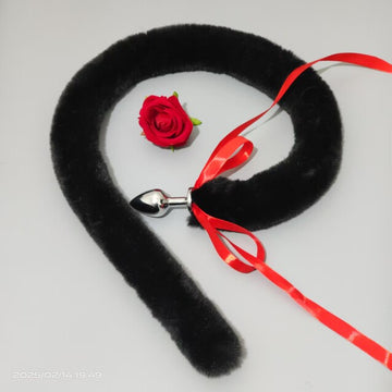 Black Cat Tail Butt Plug 26 inch With Ears Set
