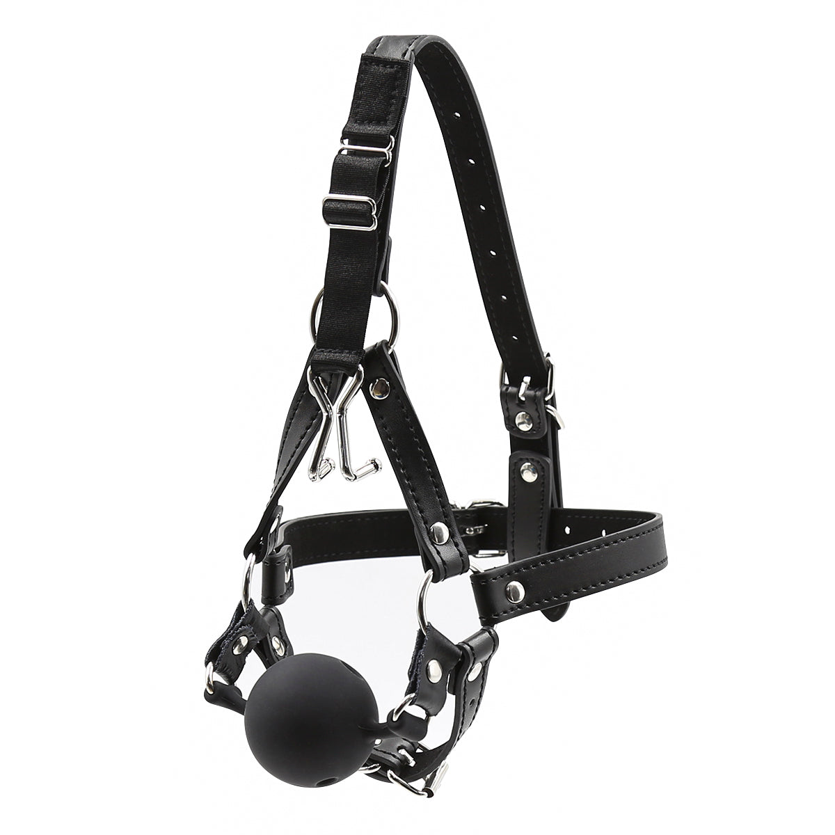 Black Ball Gag Adjustable Leather Head Harness