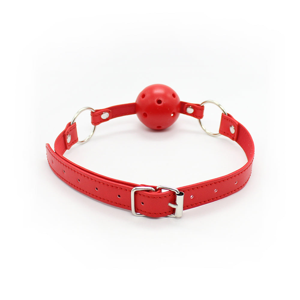 Red Leather Adjustable Mouth BDSM Ball Gag