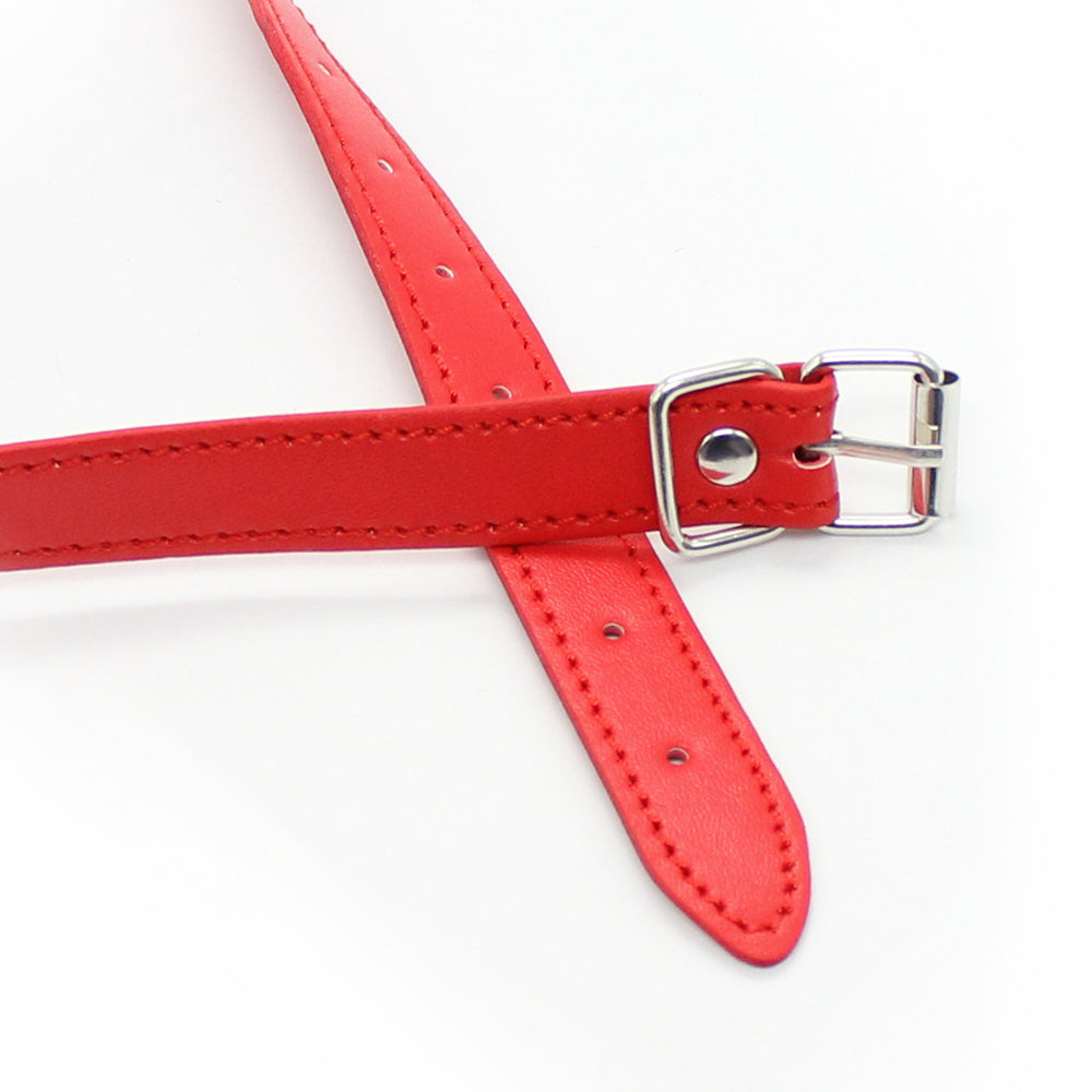 Red Leather Adjustable Mouth BDSM Ball Gag