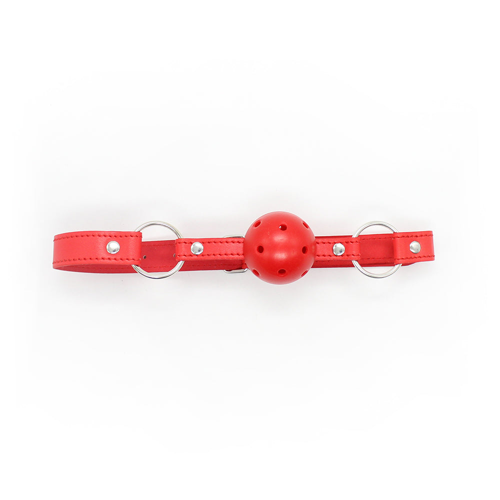 Red Leather Adjustable Mouth BDSM Ball Gag