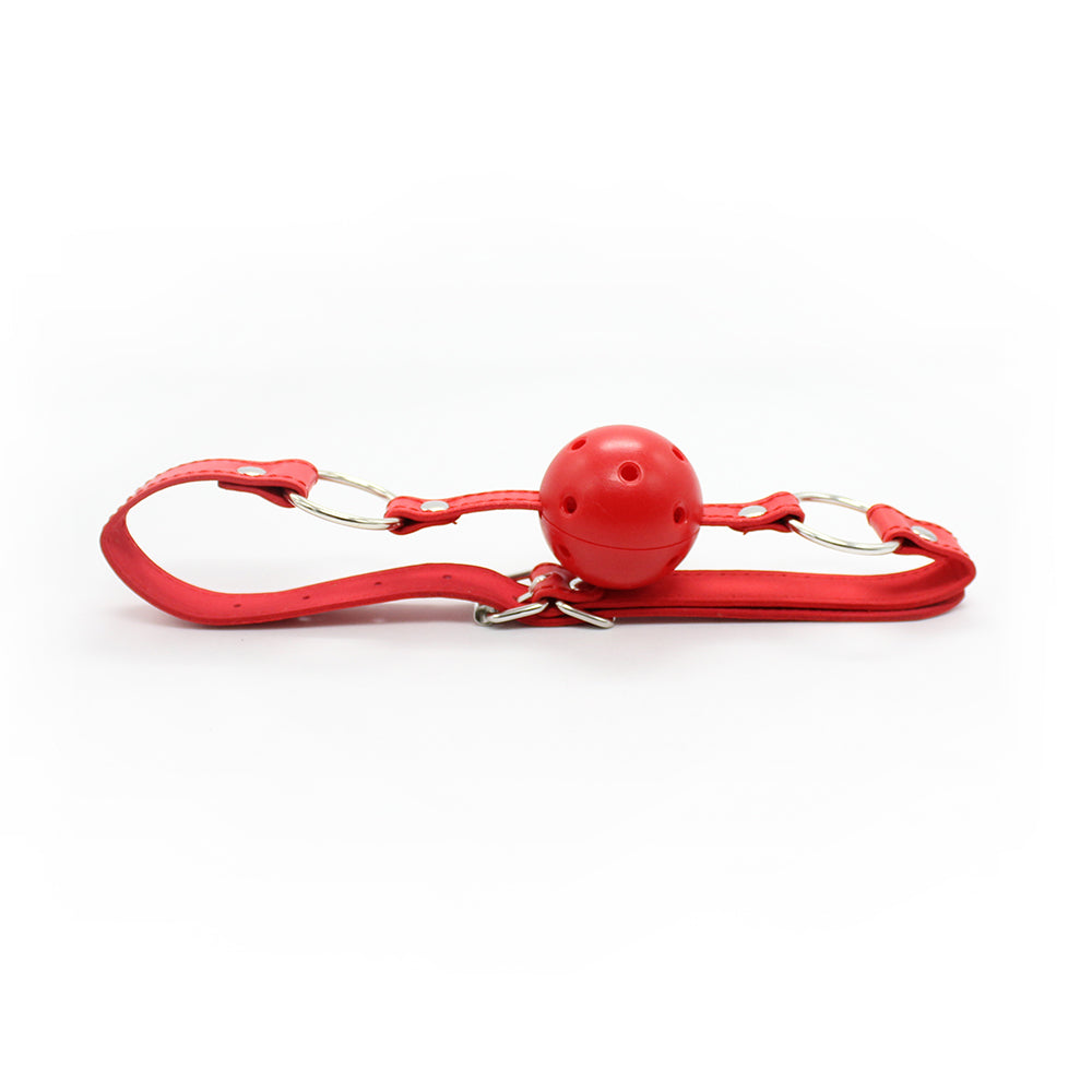 Red Leather Adjustable Mouth BDSM Ball Gag