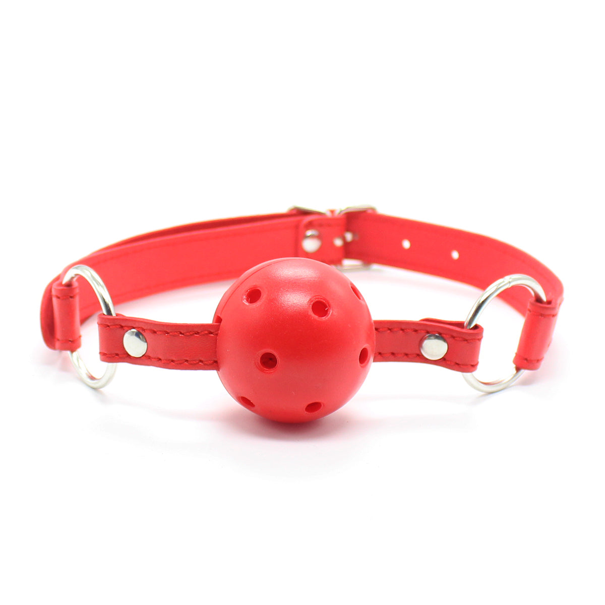 Red Leather Adjustable Mouth BDSM Ball Gag