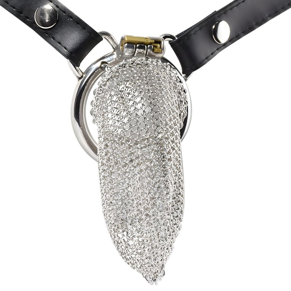 Silver Mesh Male Metal Chastity Cage