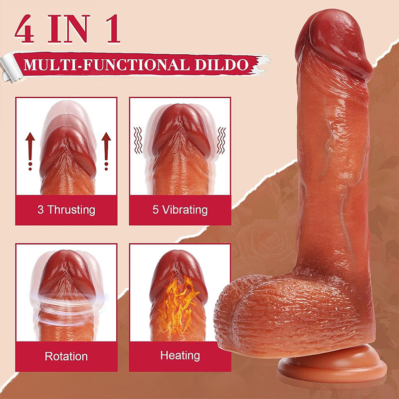 Rotating Heating Vibrating Thrusting Multi Dildo