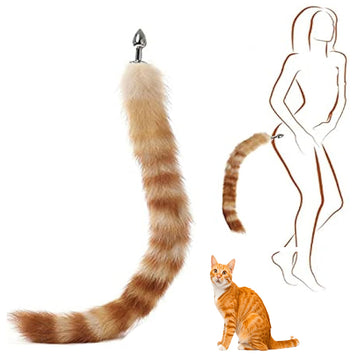 Orange Cat Tail Anal Plug Metal Butt Sex Toy