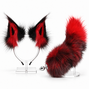 Red Squirrel Tail Anal Plug with Ears Set