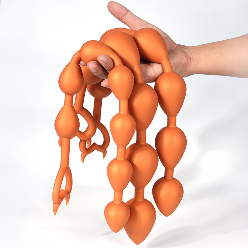 Silicone Long Anal Beads with Pull Ring