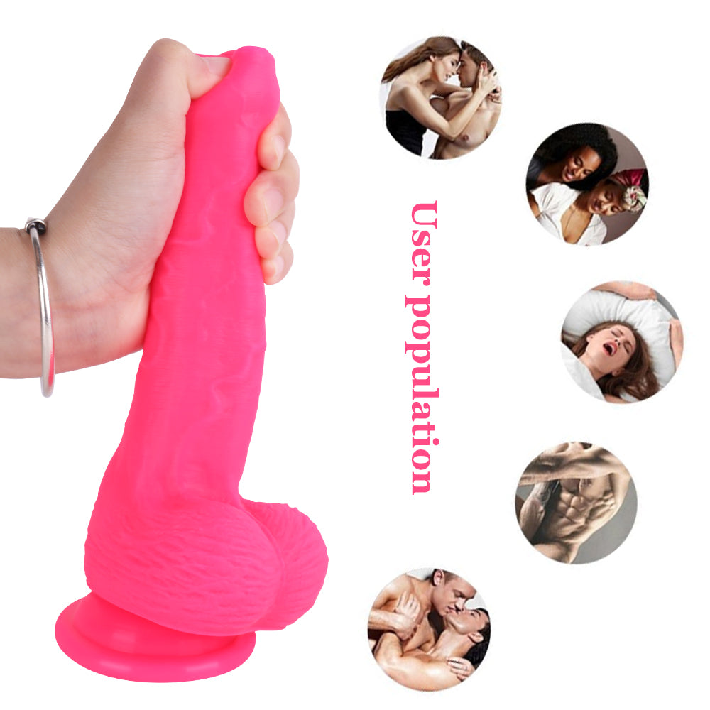 Pink Silicone Uncircumcised Dildo With Balls