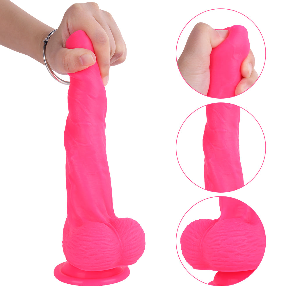 Pink Silicone Uncircumcised Dildo With Balls