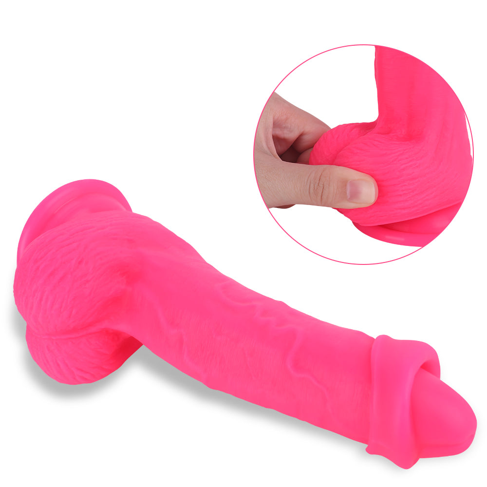 Pink Silicone Uncircumcised Dildo With Balls