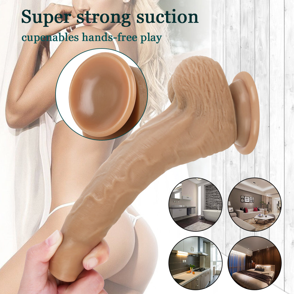 8 Inch Brown Silicone Uncircumcised Dildo