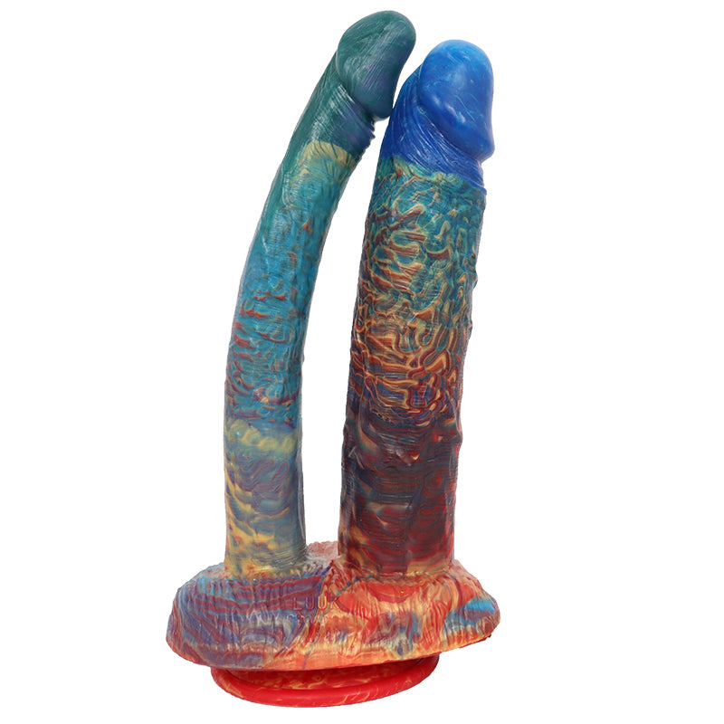 Colorful Streamer Silicone Lesbian Double Penetration Dildo