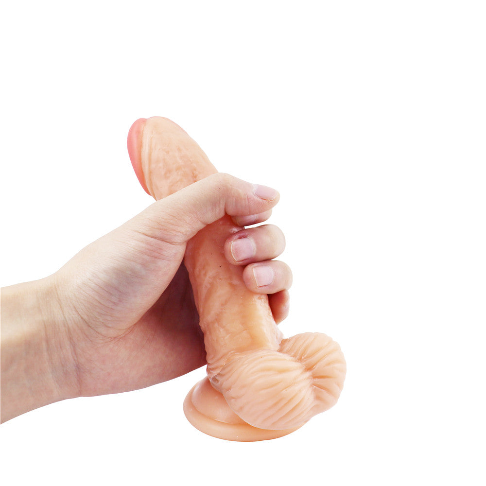 Realistic Flesh Colored Slim Dildo With Balls