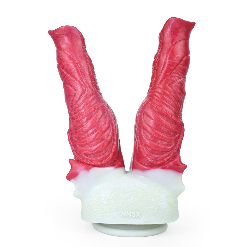 Red Textured Dog Knot Double Penetration Dildo