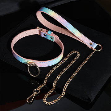 Rainbow Strap Detachable Leash BDSM Training Collar