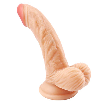 Realistischer fleischfarbener schlanker Dildo mit Bällen
