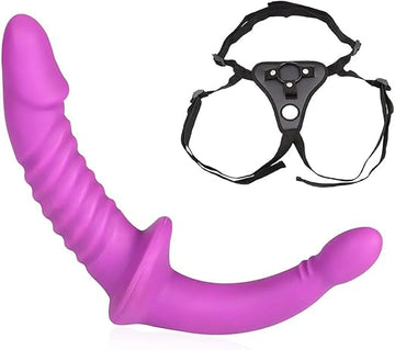 Ribbed Strap On Double Sided Dildo for Lesbian