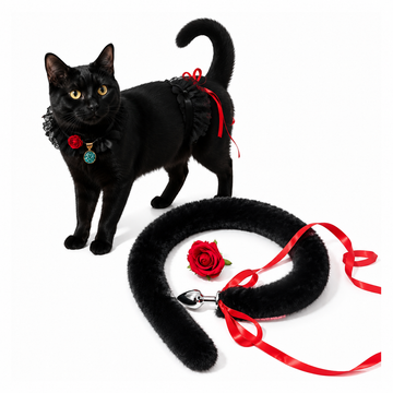 Black Cat Tail Butt Plug 26 inch With Ears Set