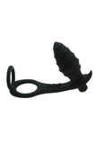 Load image into Gallery viewer, Silicone Penis Ring Vibrating Anal Plug Black Cock