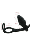 Load image into Gallery viewer, Silicone Penis Ring Vibrating Anal Plug Black Cock
