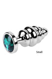 Load image into Gallery viewer, Classic Stainless Steel Ribbed Butt Plug With Sparkly Jewel Base Toys