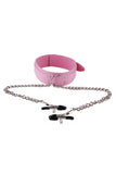 Laden Sie das Bild in den Galerie-Viewer, Pink Leather Collar With Nipple Clamps Set &amp; Pasties