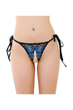 Load image into Gallery viewer, Sexy Embroidered Adjustable Side Tie Crotchless Panties Blue Panties