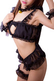 Load image into Gallery viewer, Cute Sexy Ruffled Chiffon Cat Woman Erotic Lingerie Set Costume