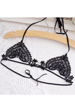 Laden Sie das Bild in den Galerie-Viewer, Halterneck Hollow Out Pearl Plunge Bra And Crotchless Thong Black / &amp; Panties Set