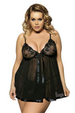 Load image into Gallery viewer, Plus Size Sexy Sheer Lace Babydoll Set Black / M