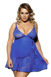 Load image into Gallery viewer, Plus Size Sexy Floral Lace Sheer Babydoll Set Blue / M