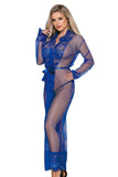 Charger l&#39;image dans la galerie, Plus Size Sexy Sheer Floral Lace Lingerie Robe Blue / M