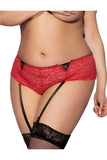Charger l&#39;image dans la galerie, Floral Lace Panties With Garter Belt Red / M