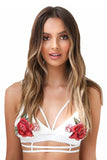 Charger l&#39;image dans la galerie, Sexy Rose Embroidered Cross Straps Bralette Top White / M Crop