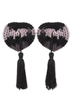 Charger l&#39;image dans la galerie, Heart Shaped Sequin Nipple Pasties With Tassel Red Black Clamps &amp;