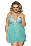 Load image into Gallery viewer, Plus Size Floral Lace Halter Neck Babydoll Green / M