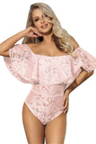 Load image into Gallery viewer, Off-Shoulder Lace Bodysuit Lingerie Pink / M