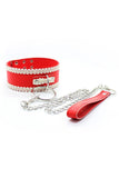 Load image into Gallery viewer, Leather Collar And Chain Leash Set Red Bondage Gear