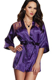 Laden Sie das Bild in den Galerie-Viewer, Short Satin Lace Robe Nightwear With Waist Tie Purple / M