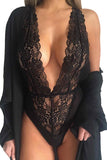 Load image into Gallery viewer, Deep V Neck Backless Lace Bodysuit Black / S