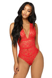 Load image into Gallery viewer, V-Neck Cut Red Or Black Lace Temptation Bodysuit / S