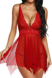 Load image into Gallery viewer, Deep V Neck Lace Soft Cup Babydoll Set Red / S