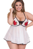 Load image into Gallery viewer, Rose Embroidery Sheer Babydoll With G-String Thong