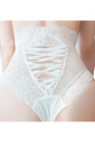 Load image into Gallery viewer, High Waisted Lace-Up Floral Lace Panties White / S